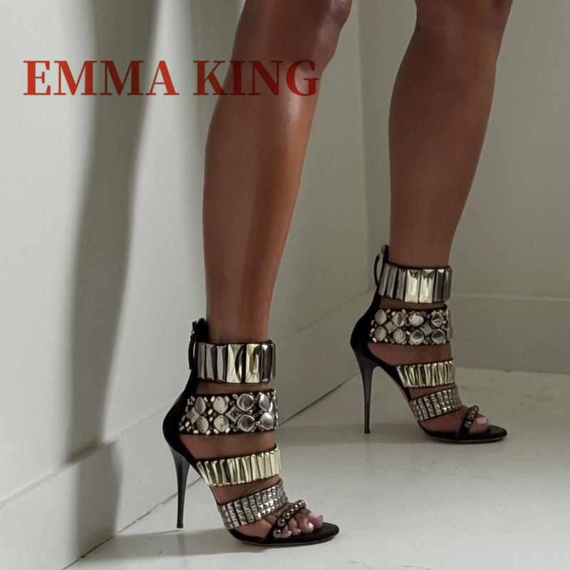 Summer Clothing Collection - أسود مزين الكاحل حزام الصنادل الصيف