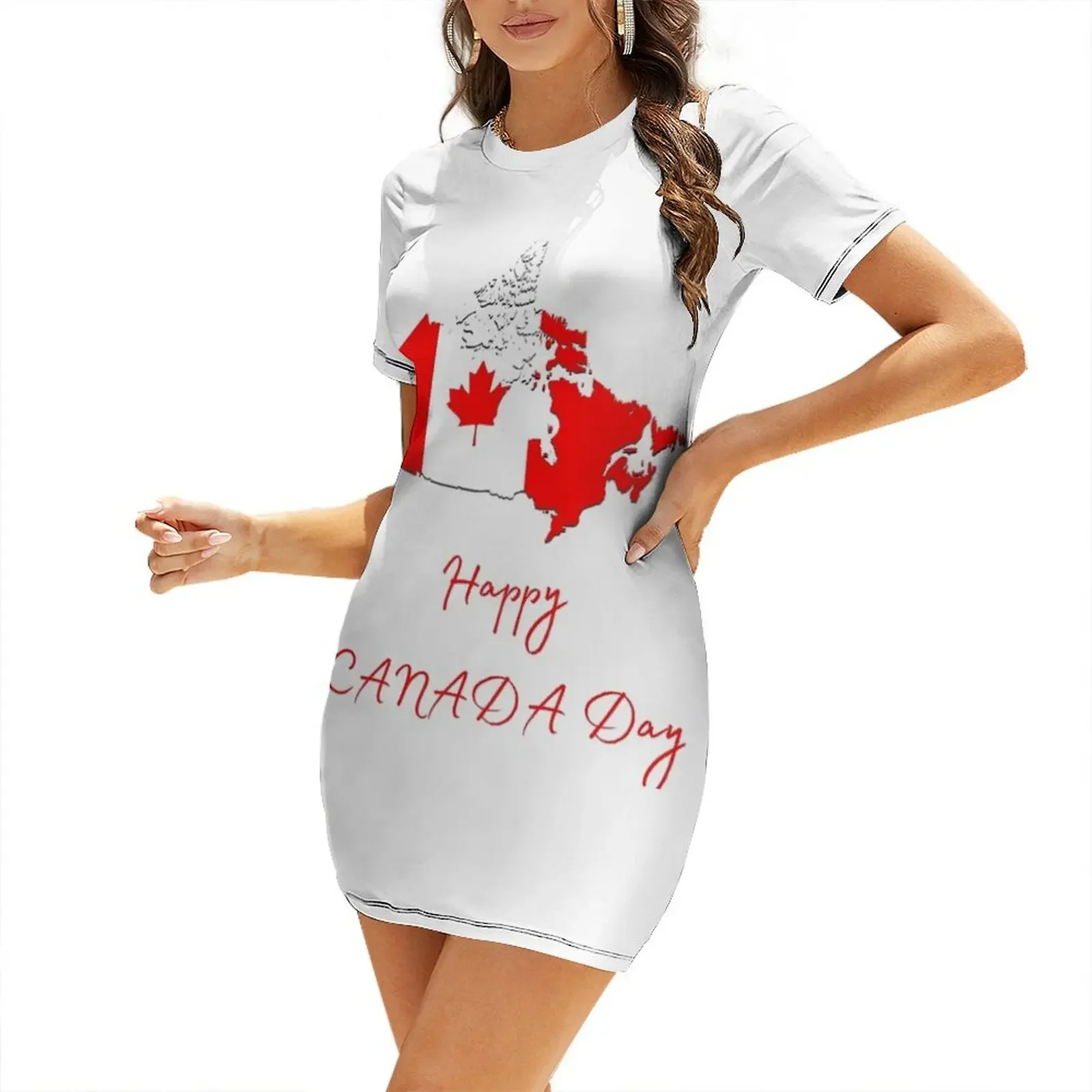 Summer Clothing Women Canada - فستان سهرة بأكمام قصيرة لعيد كندا