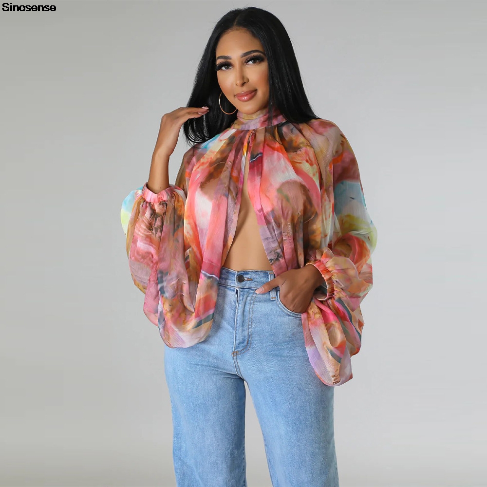 Tie Front Shirt - بلوزات شيفون نسائية مثيرة شفافة شفافة