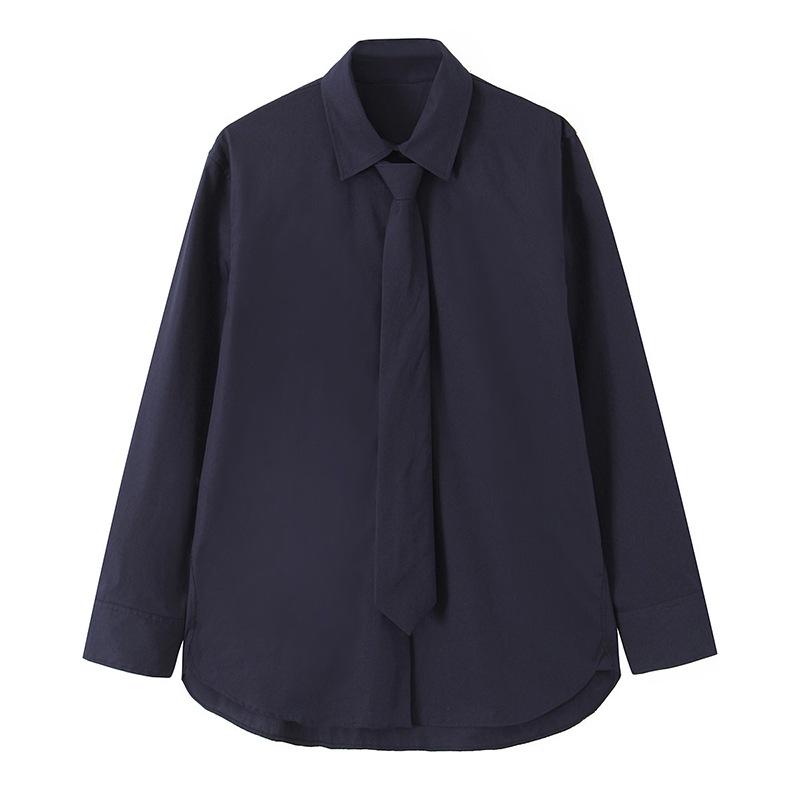 Tie Front Shirt - Willshela أزياء المرأة مع التعادل الأزرق