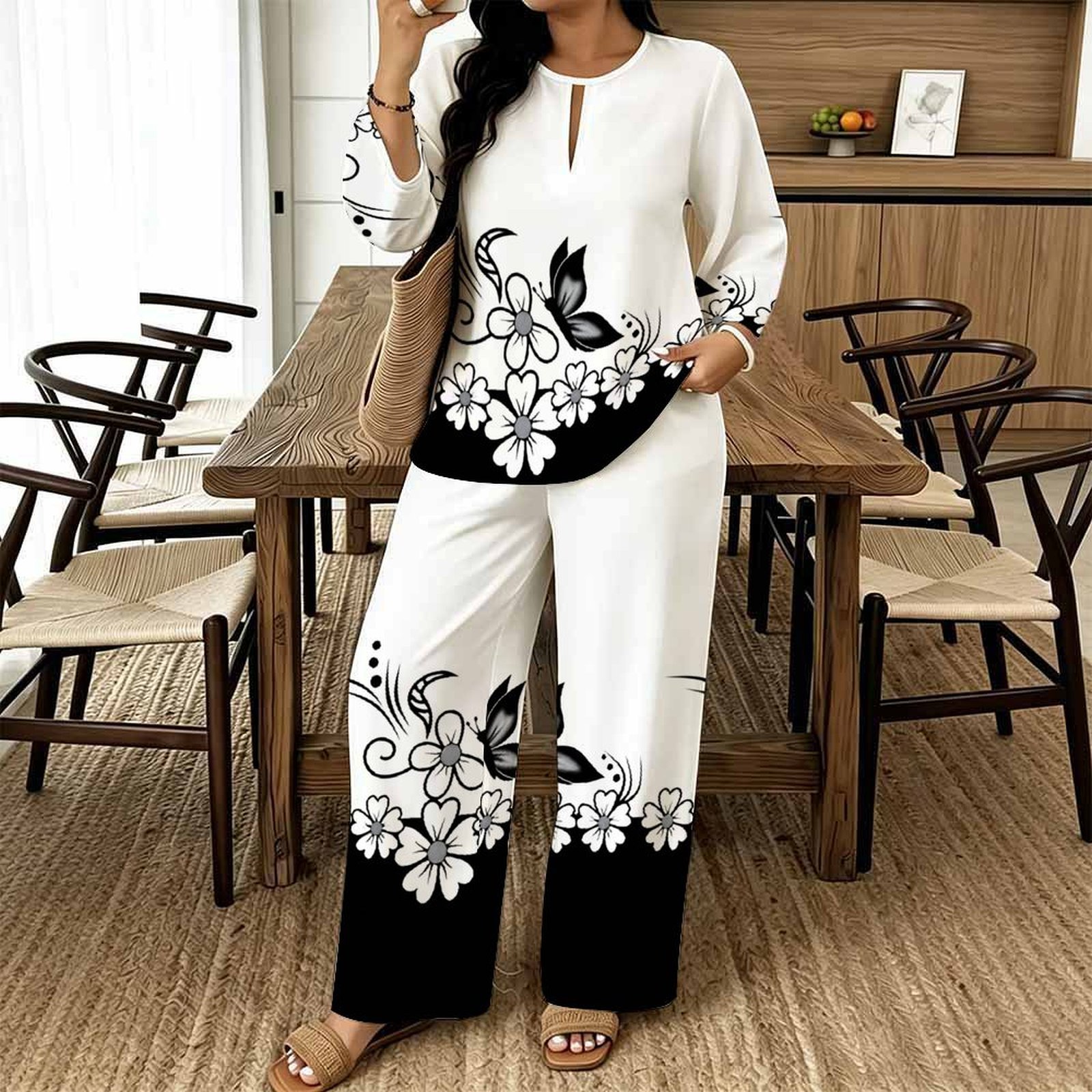 Summer Clothing Women Sale - طقم نسائي كاجوال مطبوع من قطعتين