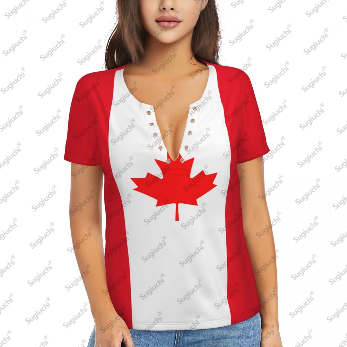 Summer Clothing Women Canada - 2025 كندا العلم مثير العميق الخامس