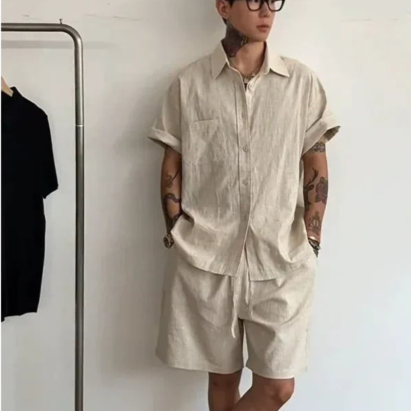 Linen Shorts Men - طقم رجالي من قطعتين من الكتان