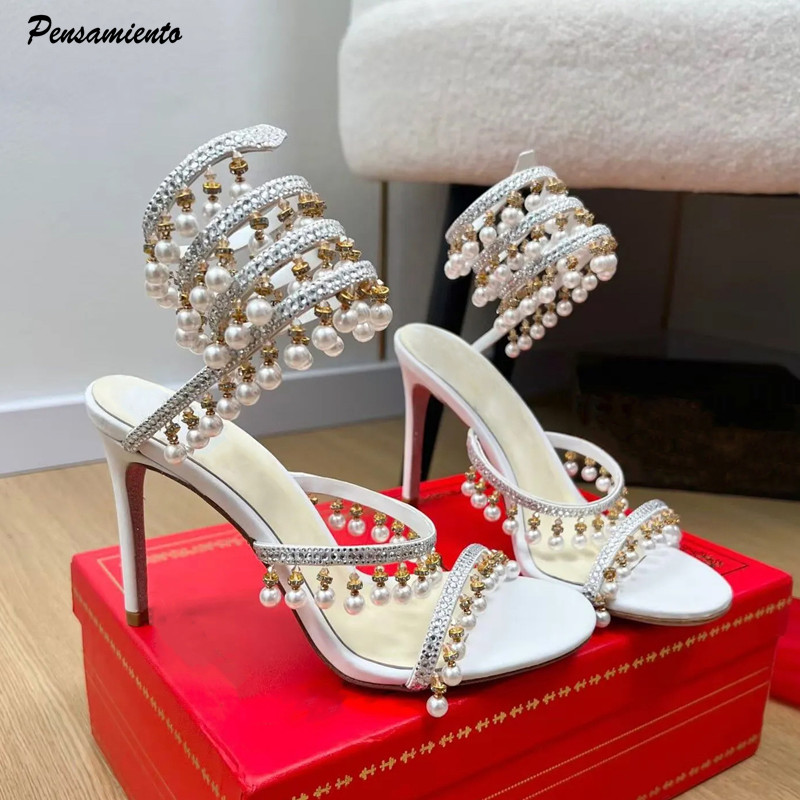 Summer Clothing Collection - صنادل نسائية فاخرة مزينة بالأحجار الكريمة
