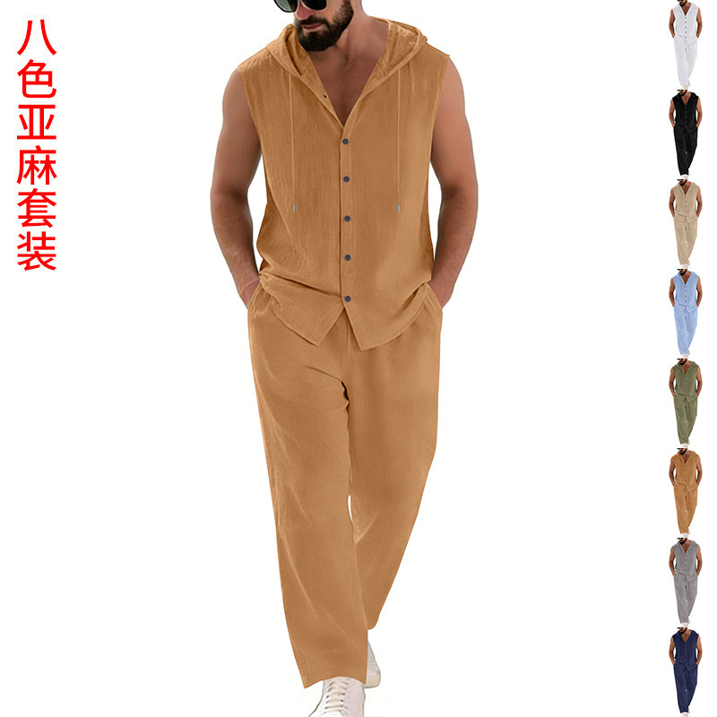 Summer Clothing Usa - طقم بدلة كاجوال للرجال من الكتان