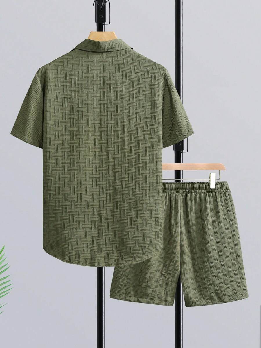 Linen Shorts Men - طقم قميص رجالي قصير الأكمام من