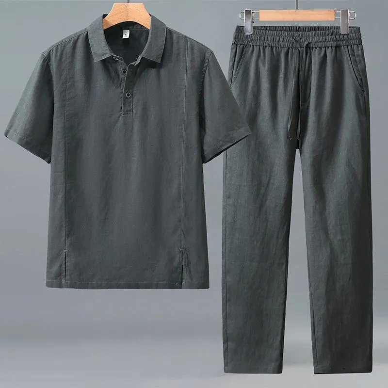 Linen Shorts Men - طقم صيفي من قطعتين للرجال مقاس