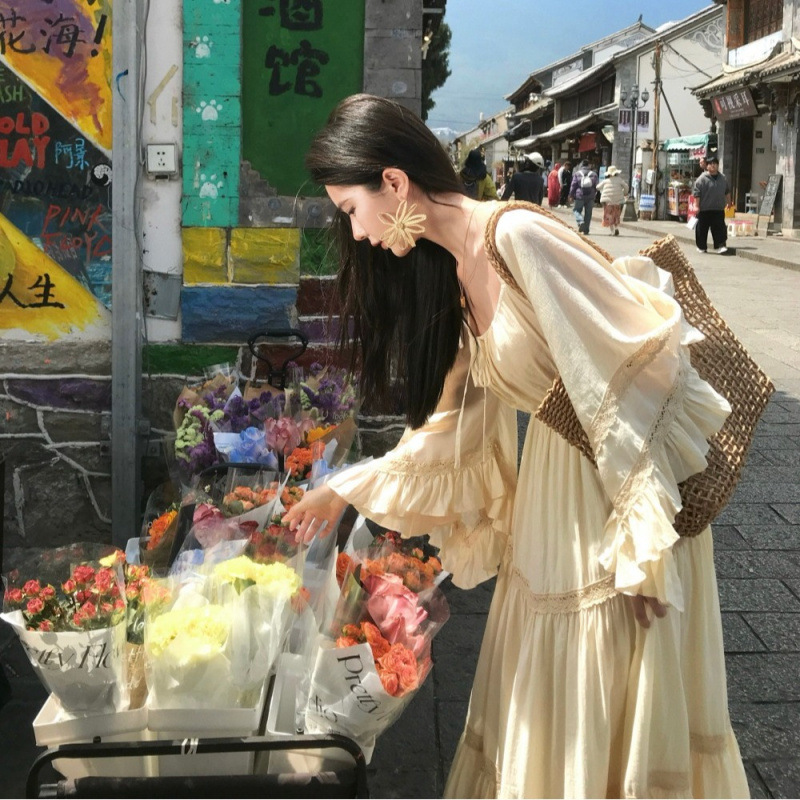 Summer Clothing Women Sale - فستان جديد أنيق بياقة مربعة وأكمام