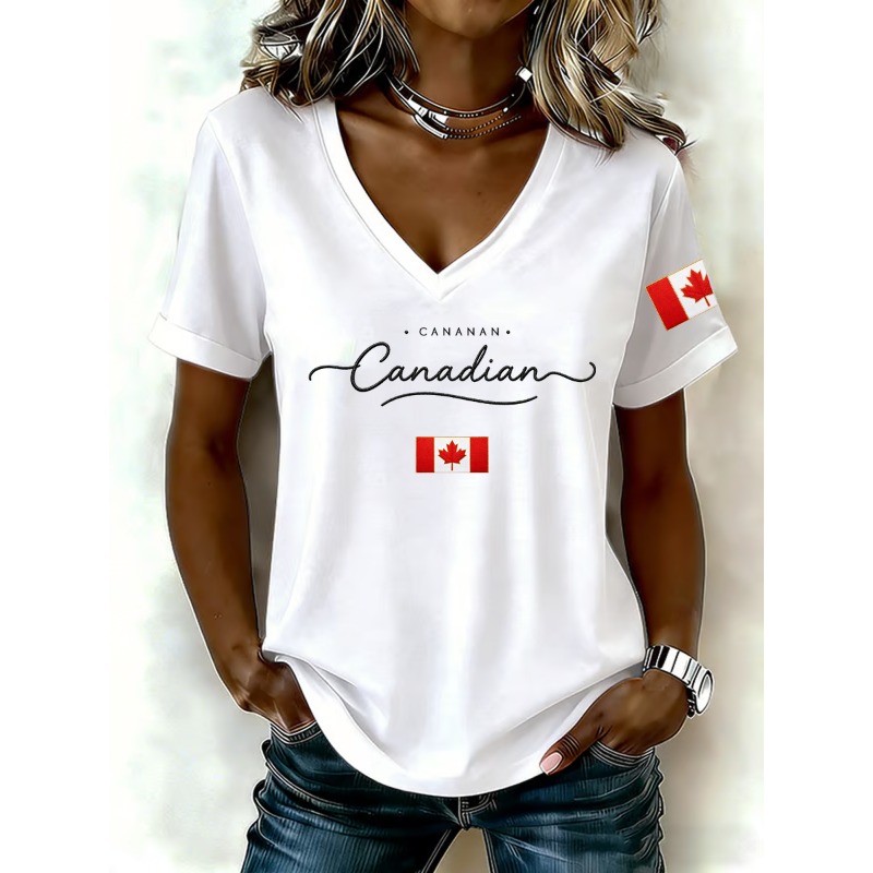 تي شيرت نسائي مطبوع عليه العلم - مراجعة Summer Clothing Women Canada وسعره