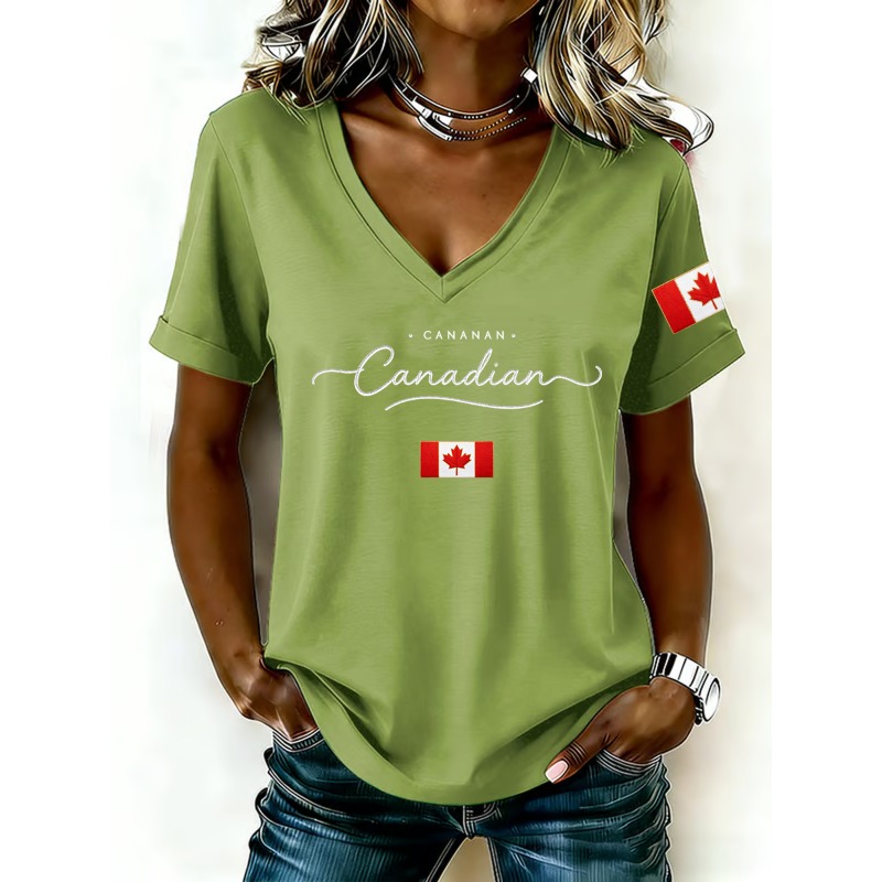 تي شيرت نسائي مطبوع عليه العلم - مراجعة Summer Clothing Women Canada وسعره