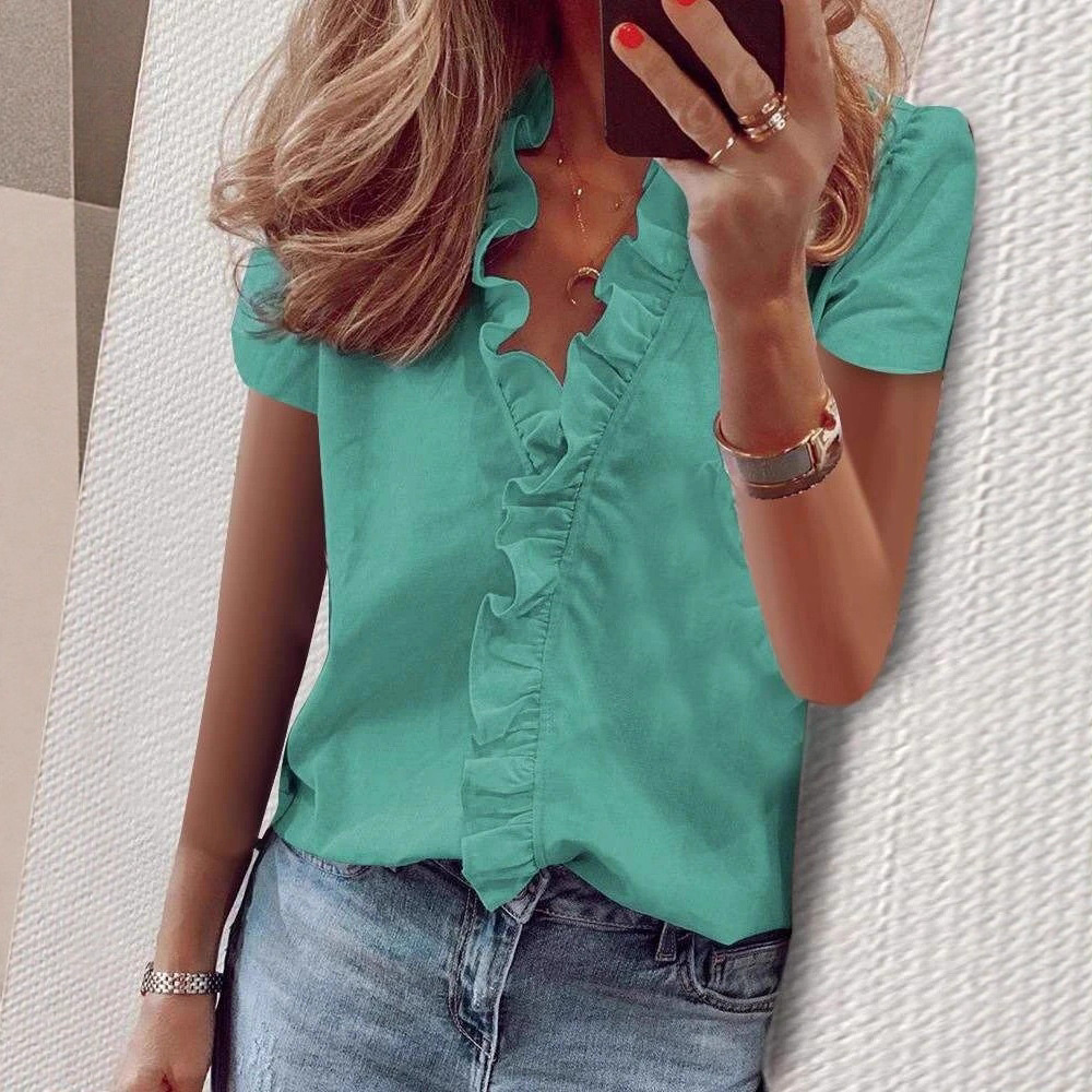 بلوزة صيفية جديدة بيضاء مكشكشة - مراجعة Tie Front Shirt وسعره