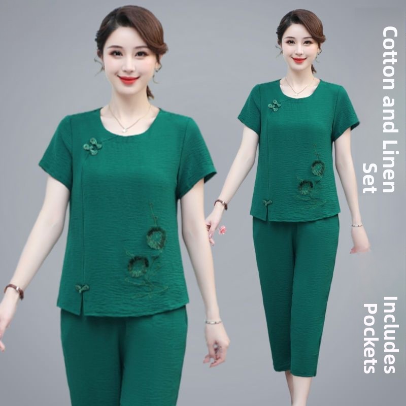 طقم صيفي من القطن والكتان بأكم - مراجعة Summer Clothing Over 60 وسعره
