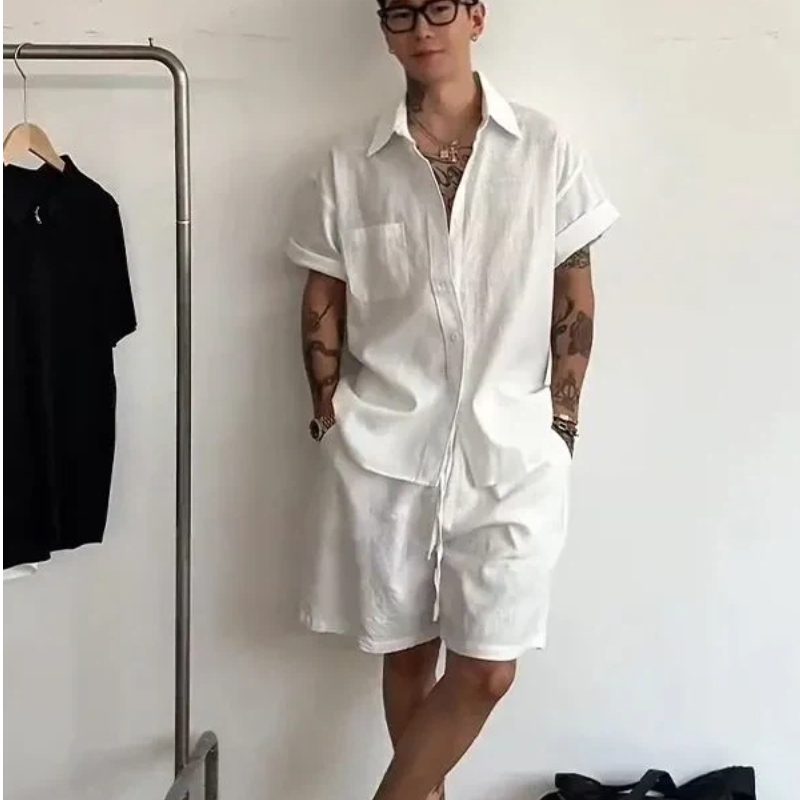 طقم رجالي من قطعتين من الكتان  - مراجعة Linen Shorts Men وسعره