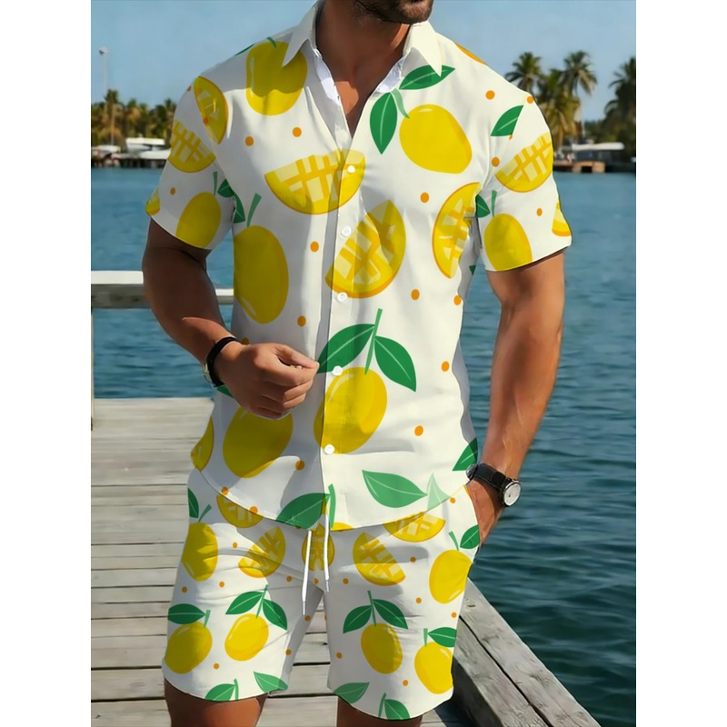 طقم قميص كتان مطبوع بأكمام قصي - مراجعة Linen Shorts Men وسعره