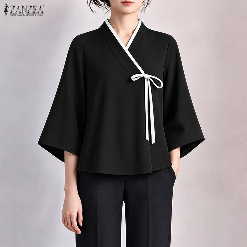 بلوزة نسائية من ZANZEA بأسلوب  - مراجعة Tie Front Shirt وسعره