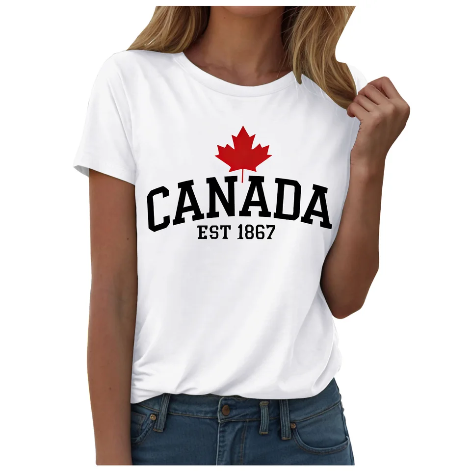 تي شيرت بتصميم علم كندا للنساء - مراجعة Summer Clothing Women Canada وسعره