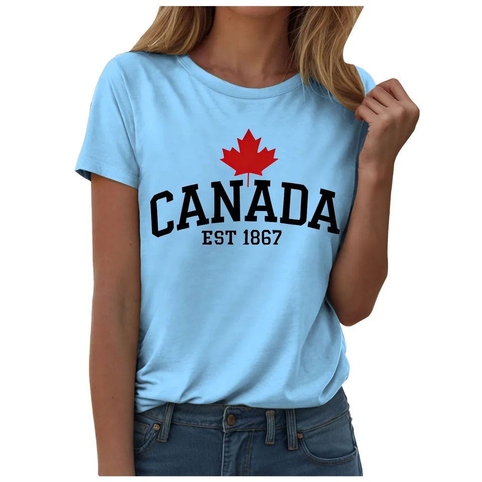 تي شيرت بتصميم علم كندا للنساء - مراجعة Summer Clothing Women Canada وسعره
