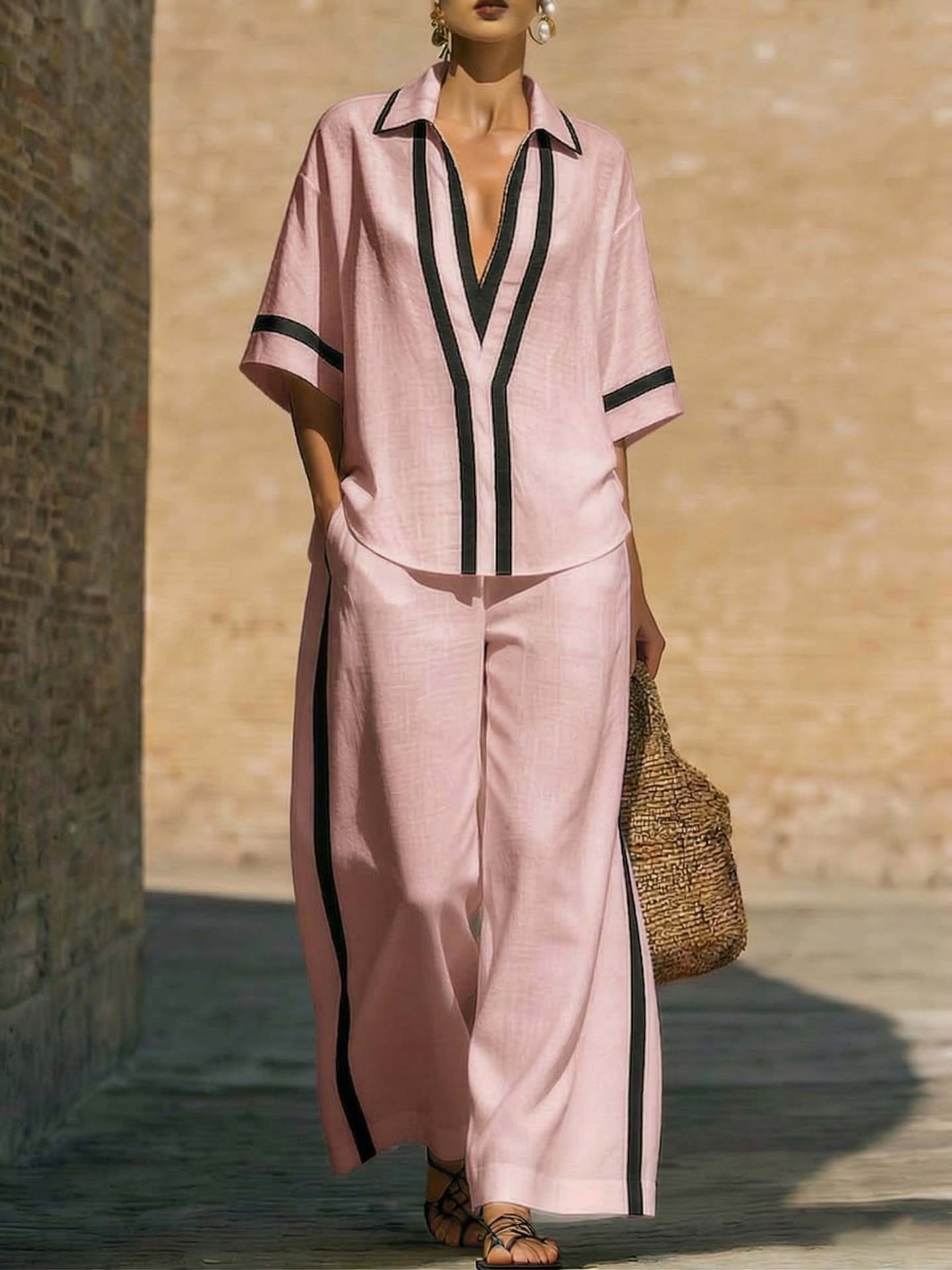 طقم نسائي عصري مكون من قميص فض - مراجعة Summer Clothing Women Sale وسعره