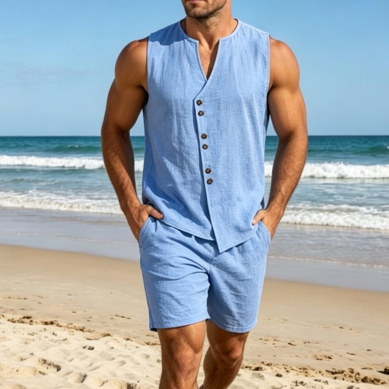 طقم صيفي للرجال من قميص بدون أ - مراجعة Linen Shorts Men وسعره